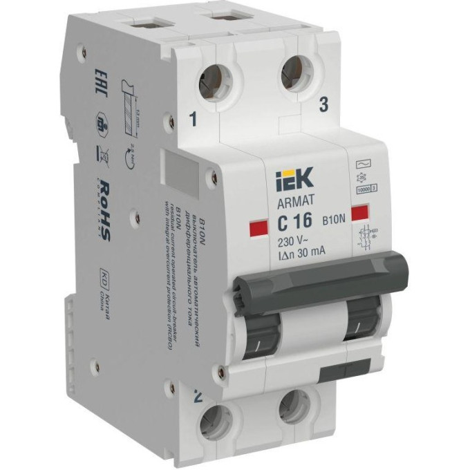Выключатель автоматический дифференциального тока IEK ARMAT AR-B10N-2-C016C030 B10N 2P C16 30мА тип AC