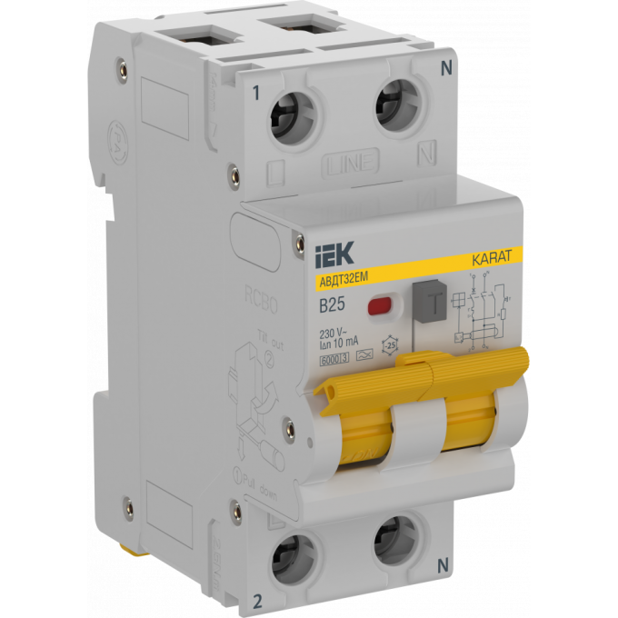 Выключатель автоматический IEK KARAT KA-VD14-1-025-B-010-A дифференциального тока B 25А 10мА тип A АВДТ32EM